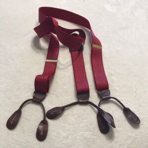 Elegant Red Suspenders with Brown Leather Accents